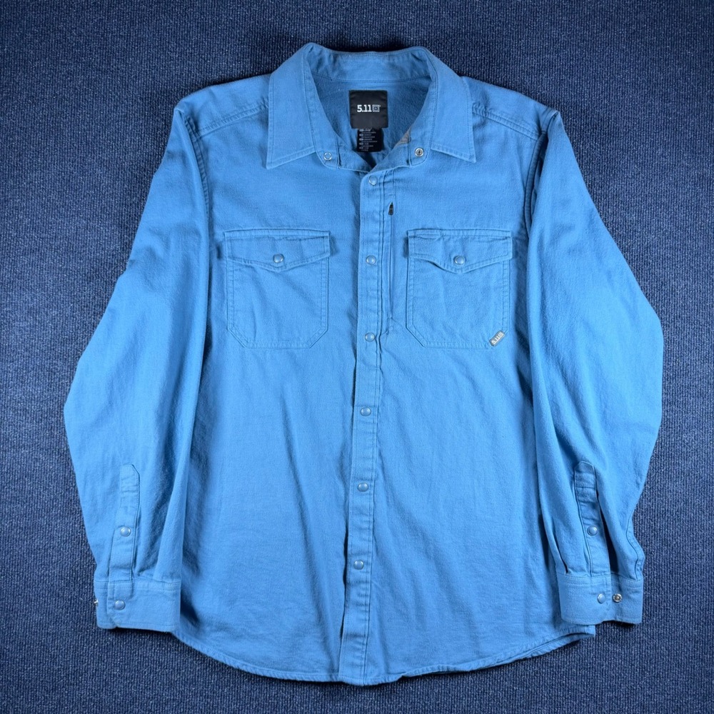 5.11 Tactical Shirt Mens Large Long Sleeve Snap Button Blue Cotton Workwear